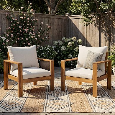 Eazegath 2-Piece Outdoor Wood Single Club Sofa Chairs with Cushions