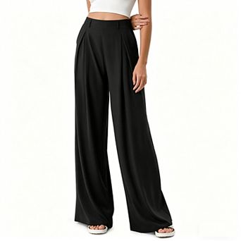 Women's High Waist Wide Leg Dress Pants, Pleated Casual Trousers for Work