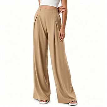 Women's High Waist Wide Leg Dress Pants, Pleated Casual Trousers for Work