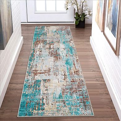 Non-Slip Washable Abstract Long Rug Soft Runner Carpet with Rubber Backing for Hallway, Bedroom