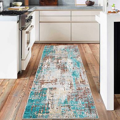 Non-Slip Washable Abstract Long Rug Soft Runner Carpet with Rubber Backing for Hallway, Bedroom