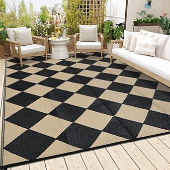 Waterproof Outdoor Reversible Rug - Lightweight Foldable Patio Carpet for Camping Backyard Poolside