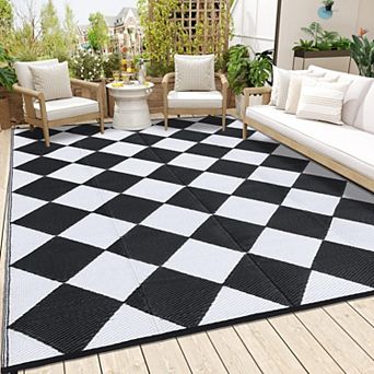 Waterproof Outdoor Reversible Rug - Lightweight Foldable Patio Carpet for Camping Backyard Poolside