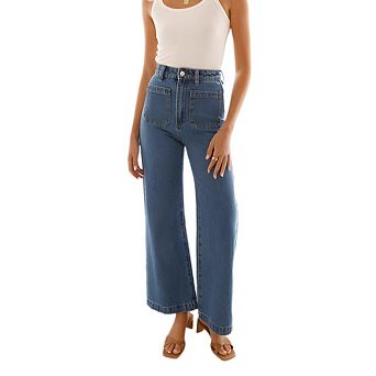 Women's High Waist Flared Denim Jeans, Relaxed Wide Leg Pants with Pockets