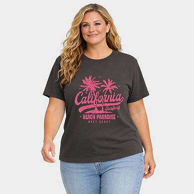 California Beach Paradise - Women's Plus Sized Garment Dyed Graphic T-Shirt