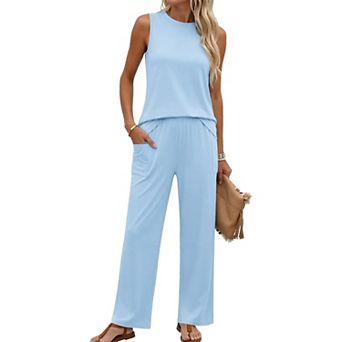 Ekouaer Two Piece Sets for Women Summer Outfits Lounge Tank Tops and Pants Vacation Travel Outfits