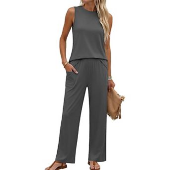 Ekouaer Two Piece Sets for Women Summer Outfits Lounge Tank Tops and Pants Vacation Travel Outfits