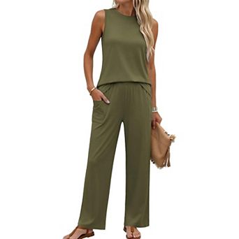 Ekouaer Two Piece Sets for Women Summer Outfits Lounge Tank Tops and Pants Vacation Travel Outfits