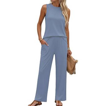 Ekouaer Two Piece Sets for Women Summer Outfits Lounge Tank Tops and Pants Vacation Travel Outfits