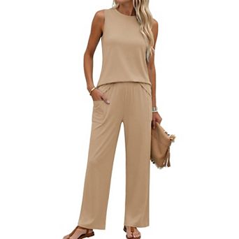 Ekouaer Two Piece Sets for Women Summer Outfits Lounge Tank Tops and Pants Vacation Travel Outfits