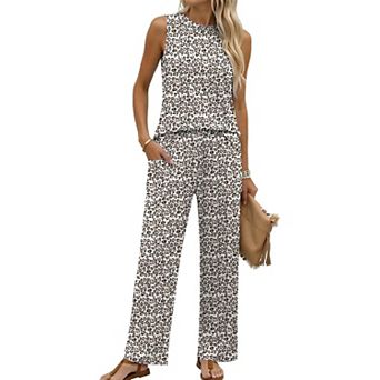 Ekouaer Two Piece Sets for Women Summer Outfits Lounge Tank Tops and Pants Vacation Travel Outfits