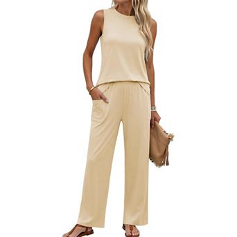 Ekouaer Two Piece Sets for Women Summer Outfits Lounge Tank Tops and Pants Vacation Travel Outfits