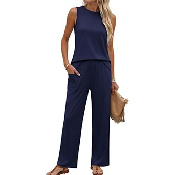 Ekouaer Two Piece Sets for Women Summer Outfits Lounge Tank Tops and Pants Vacation Travel Outfits