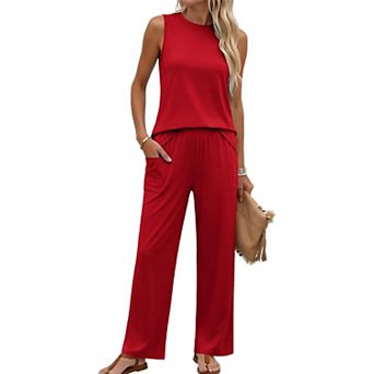 Ekouaer Two Piece Sets for Women Summer Outfits Lounge Tank Tops and Pants Vacation Travel Outfits