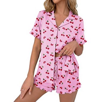 Ekouaer Pajamas Set for Women Button Down Pjs Lounge Sets Ruffle Sleepwear Cute Loungewear