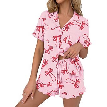 Ekouaer Pajamas Set for Women Button Down Pjs Lounge Sets Ruffle Sleepwear Cute Loungewear