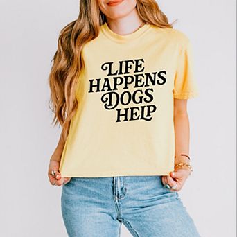 Life Happens Dogs Help - Women's Boxy Crop Top Graphic T-Shirt