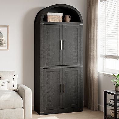 Arched Bookshelf with Doors Farmhouse Bookcase, Wooden Living Room, Kitchen, Office