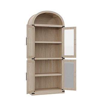 Arched Bookshelf with Doors Farmhouse Bookcase, Wooden Living Room, Kitchen, Office