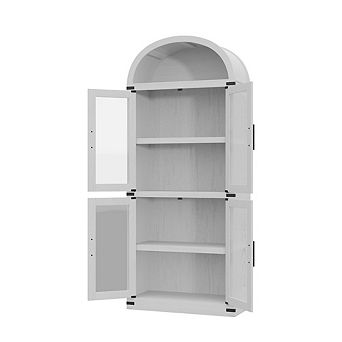 Arched Bookshelf with Doors Farmhouse Bookcase, Wooden Living Room, Kitchen, Office