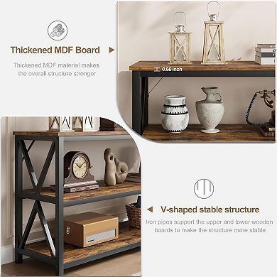 3-Tier Entryway Table with Storage Shelves, Rectangular Sofa Table