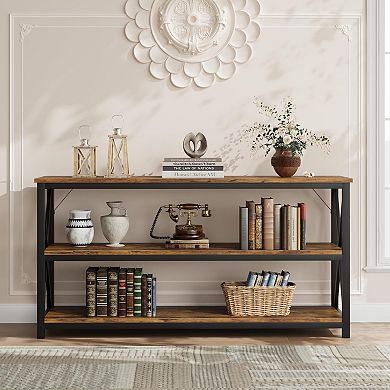 3-Tier Entryway Table with Storage Shelves, Rectangular Sofa Table