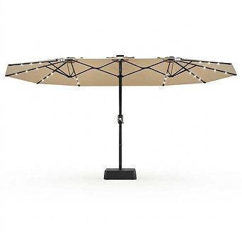 15 ft Large Patio Umbrella with Base and Solar Lights