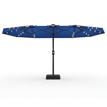 15 ft Large Patio Umbrella with Base and Solar Lights