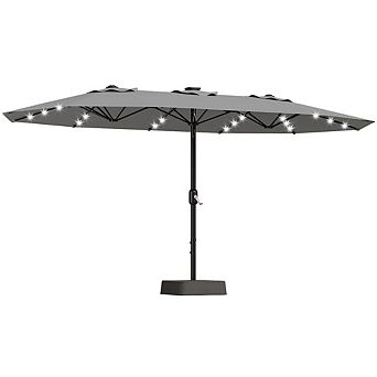 15 ft Large Patio Umbrella with Base and Solar Lights