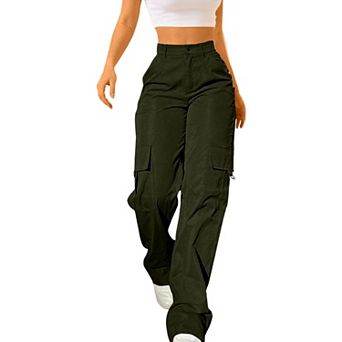 Women's High Waist Cargo Pants, Casual Wide Leg Work Trousers with Multiple Pockets