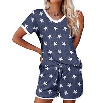 Ekouaer Pajamas Pajama Sets Comfy Two Piece Set Sleep Shorts Cute Pjs Ladies Woman Star Spring