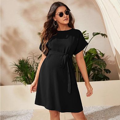 Women's Spring Summer Dresses Casual Solid Round Neck Short Sleeve Mini Dress