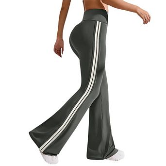 Women's High Waist Flare Leg Leggings Stretchy Workout Yoga Pants with Side Stripes