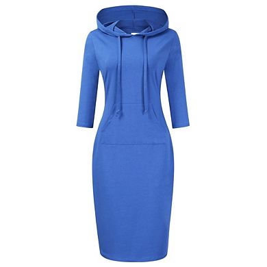 Women's Casul Knee Length Slim Pullover Hoodie Dress with Pocket