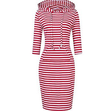 Women's Casul Knee Length Slim Pullover Hoodie Dress with Pocket