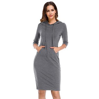 Women's Casul Knee Length Slim Pullover Hoodie Dress with Pocket