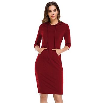 Women's Casul Knee Length Slim Pullover Hoodie Dress with Pocket