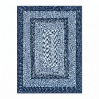 Braided Print Area Rug, Low Pile, Non-Slip, Washable, Foldable for Living Room, Bedroom, Nursery