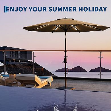 9 FT Patio Umbrella with Solar Lights, Outdoor Table Umbrella with 8 Durable Ribs