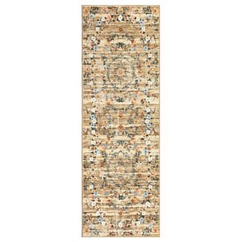 Washable Modern Floral Area Rug, Non-Slip Low Pile Faux Wool Carpet, Collapsible Accent Mat