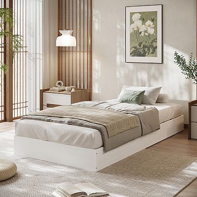 Wooden Platform Bed Frame, Floor-Standing Bed Frame, Low Profile, for Small Bedrooms, Apartments