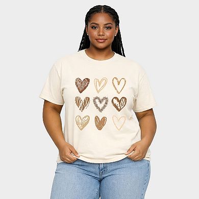 Brown Hearts Collage - Women's Plus Sized Garment Dyed Graphic T-Shirt