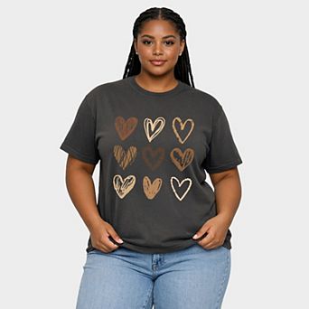 Brown Hearts Collage - Women's Plus Sized Garment Dyed Graphic T-Shirt