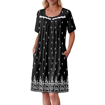 Ekouaer Women Zipper Robe Short Sleeves House Coat Zipper Front Bathrobe Housecoat Nightgown