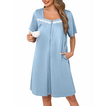 Ekouaer Women Zipper Robe Short Sleeves House Coat Zipper Front Bathrobe Housecoat Nightgown