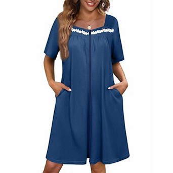 Ekouaer Women Zipper Robe Short Sleeves House Coat Zipper Front Bathrobe Housecoat Nightgown