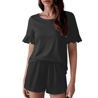 Ekouaer Womens Cotton Pajamas Set Ruffle Sleeves Top and Short Soft Sleepwear Two Piece Lounge