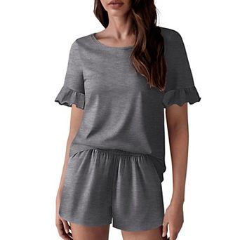 Ekouaer Womens Cotton Pajamas Set Ruffle Sleeves Top and Short Soft Sleepwear Two Piece Lounge