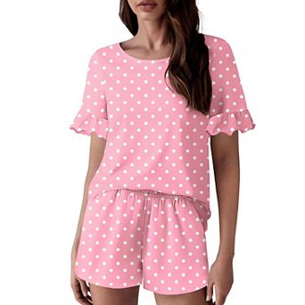 Ekouaer Womens Cotton Pajamas Set Ruffle Sleeves Top and Short Soft Sleepwear Two Piece Lounge