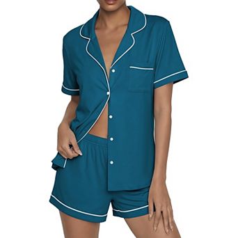 Ekouaer Womens Pajama Sets Button Up Summer Cute Pjs Two Piece Short Sleeve Sleepwear Lounge Set
